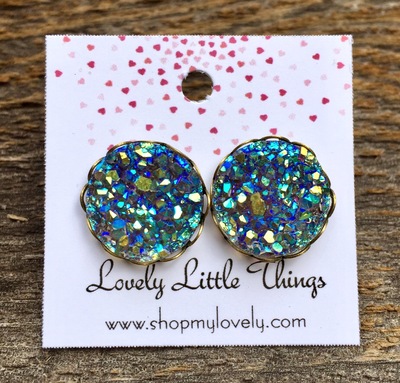 14mm Druzy Studs with Bronze Lace Settings