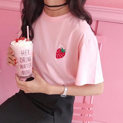Strawberry embroidery t-shirt - Thumbnail 4
