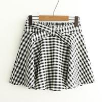*Free Ship* Retro Bowknot Plaid Skirt - Thumbnail 1