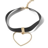 Chic Heart Pendant Leather Choker - Thumbnail 2