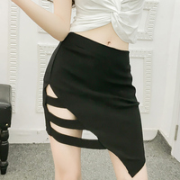 WOMEN'S SEXY BLACK IRREGULAR MINI SKIRT - Thumbnail 1