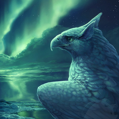 Sale 8x10 "the starward light" fantasy gryphon with aurora -  print