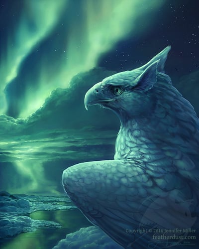 SALE 8x10 "The Starward Light" Fantasy Gryphon with Aurora -  Print