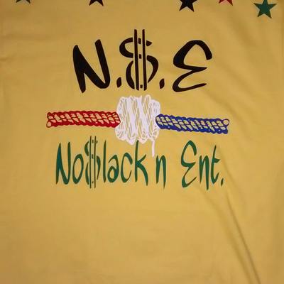 N$e no$lacknent. (yellow,black,green,red,white&blue) business t-shirt.