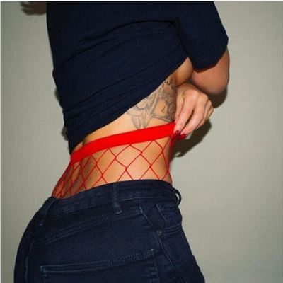 Highwaist large diamond fishnet stockings (red)