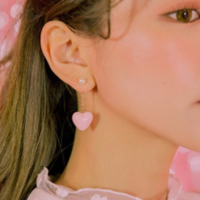 PINKY HEART & PEARL EARRINGS - Thumbnail 1