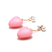 PINKY HEART & PEARL EARRINGS - Thumbnail 2