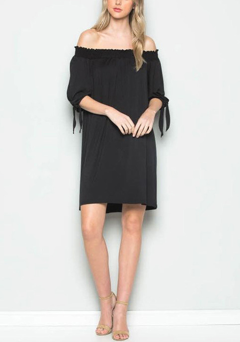Off Shoulder Simple Black Dress