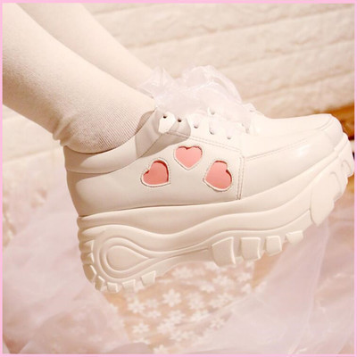 Harajuku hologram heart lace up platform shoes