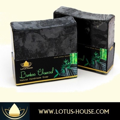  lotus house bamboo charcoal (100% ) natural handmade soap (300g) / 3 bars - Thumbnail 4