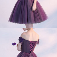 Cute A line purple off shoulder short prom dress, homecoming dress - Thumbnail 4