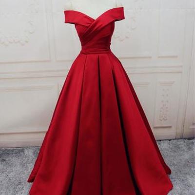 Custom made red off shoulder long prom dress, red evening dress - Thumbnail 4