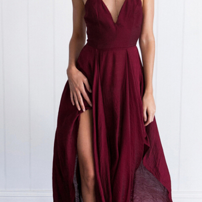 Simple new arrival cross back wine red long prom/evening dress,summer dress