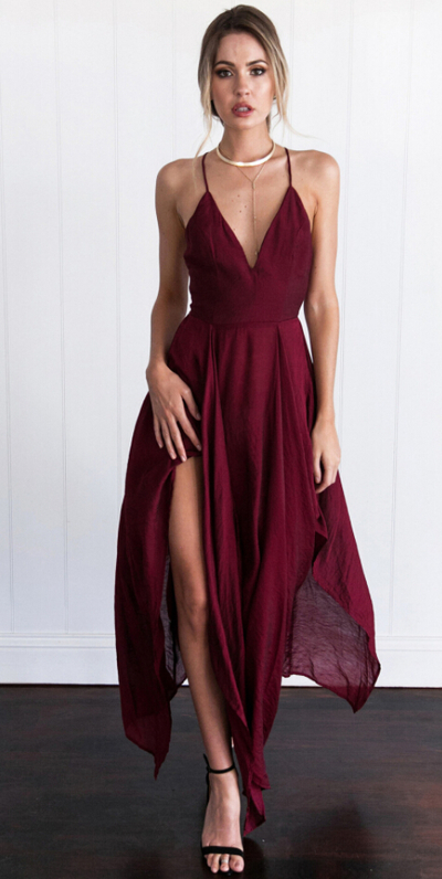 Simple New Arrival Cross Back Wine Red Long Prom/Evening Dress,summer dress
