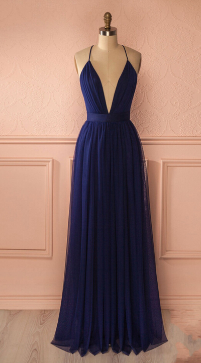 A line V neck prom dress,long prom dress,chiffon prom dress,evening dress