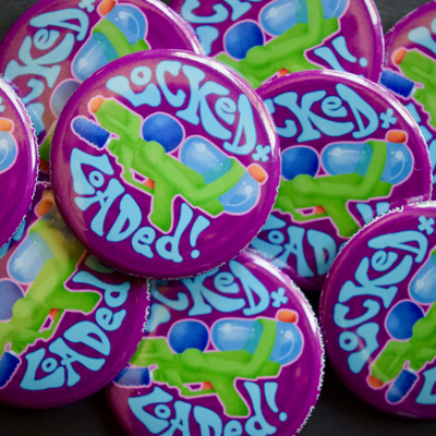 Locked+loaded watergun 1.5" pinback button
