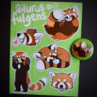 Red panda bundle (stickers+button) - Thumbnail 1