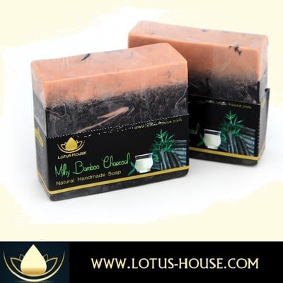 Lotus house milky bamboo charcoal natural handmade soap (300g) / 3 bars - Thumbnail 2