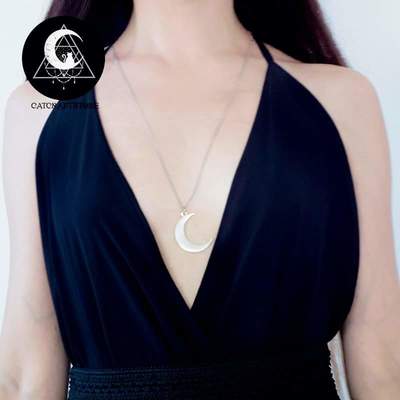 Long moon silver necklace