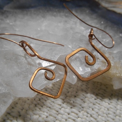 Copper diamond shaped spiral earrings