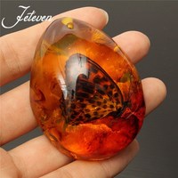 NEW! Beautiful Butterfly Simulated Amber Pendant - Thumbnail 1