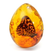 NEW! Beautiful Butterfly Simulated Amber Pendant - Thumbnail 2