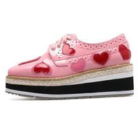 Pink / Black Heart Oxford Wedges Shoes - Thumbnail 2