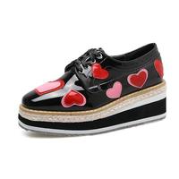 Pink / Black Heart Oxford Wedges Shoes - Thumbnail 3