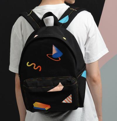 Geometric Aesthetics Printed Canvas Backpack