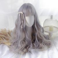 Pastel Purple Grey Ombre Long Curly Wig - Thumbnail 1