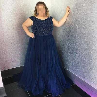 Hot sell navy blue beaded plus size prom dresses long evening dresses