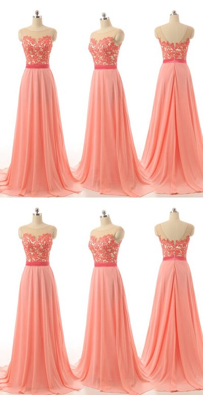 Peach bridesmaid dresses, lace bridesmaid dresses, custom bridesmaid dresses, cheap bridesmaid dresses, chiffon bridesmaid dress