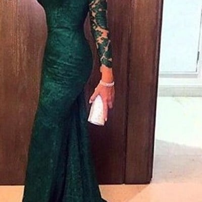 Long sleeve lace prom dress, hunt green prom dress, prom dress online, 2017 prom dress, sexy prom dress