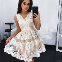Cute A line lace short prom dress, lace homecoming dresses - Thumbnail 1