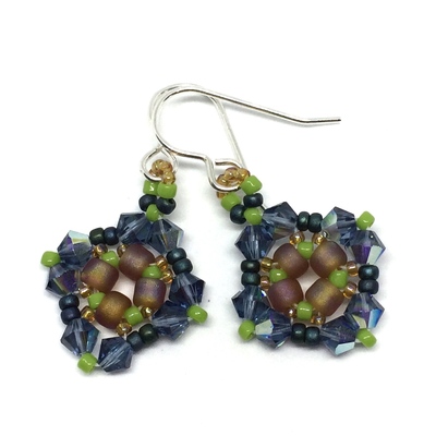 Blue Jean Crystal and Lime Green Accents Earrings on Sterling Silver Ear Hooks