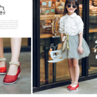 2017 autumn new children's shoes girls leather shoes bright skin princess children's high heels dance shoes shoes - Thumbnail 1