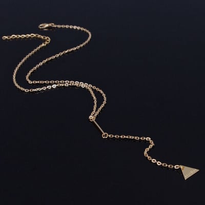 Simple personality geometry triangle tassel gold necklace for women - Thumbnail 5
