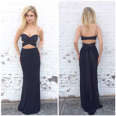 Custom made dark blue two pieces long prom dress, two pieces evening dress