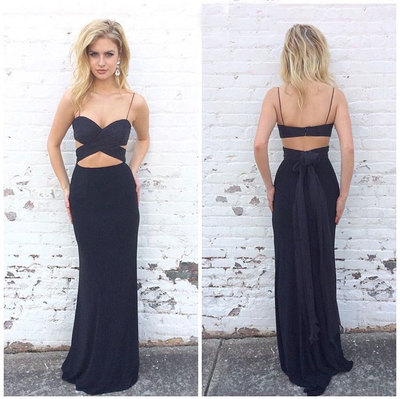 Custom made dark blue two pieces long prom dress, two pieces evening dress