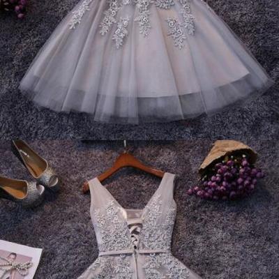 Cute a-line grey lace short prom dress,homecoming dresses,2017 homecoming dress,fashion short dress