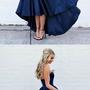 Beautiful Tea Length Blue Strapless Party Dress,Satin Prom Dress With High Low Skirt-1