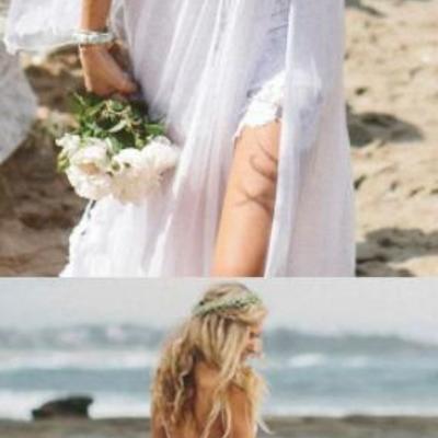Gorgeous lace floor-length beach wedding dress