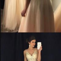 Lace Appliques Beaded V Neck Open Back Long Champagne Prom Dresses 2017,Long Prom Dresses - Thumbnail 1