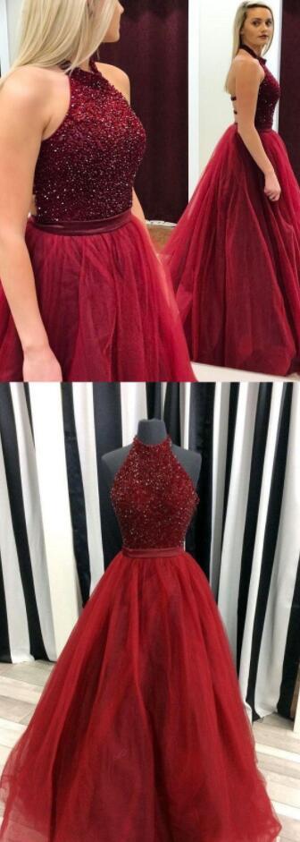 Two piece prom dress,Amazing Prom Dress ,sexy beading prom dress,2017 prom dress