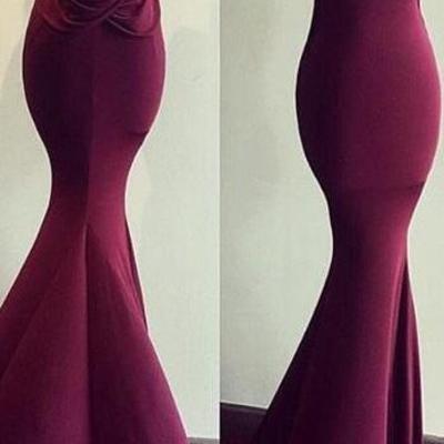 Hot-sexy burgundy mermaid spaghetti straps long prom dress