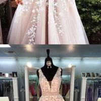 Tulle Lace Prom Dresses, Sexy Deep V Neckline A line Prom Dress, Custom Long Prom Dresses, Cheap 2017 Prom Dresses,wedding dress - Thumbnail 1