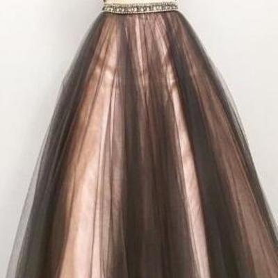 Two pieces prom dresses, a line beaded prom dress, 2017 tulle prom dress, long prom dress