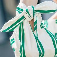 Off Shoulder Green Striped Blouse - Thumbnail 3