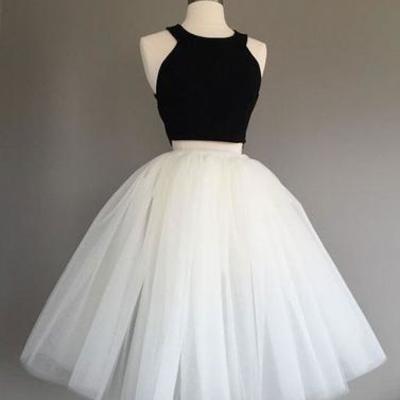 Cute tulle two pieces black and white short prom dress, tulle homecoming dress - Thumbnail 4