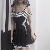 Black/Grey Ballet Condole Belt Dress - Thumbnail 1